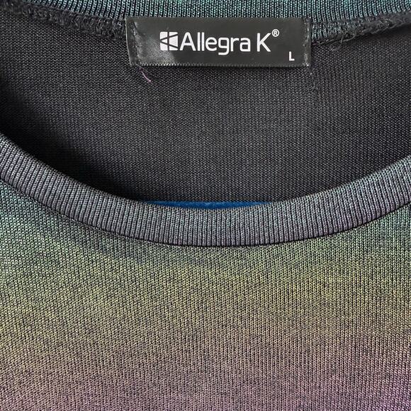 Metallic Shimmer Rainbow Top Women Large Sheer Festival Rave Club EDC Party READ - Picture 9 of 15